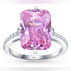 Pink Sapphire CZ Radiant Cut Ring 925 Sterling Silver